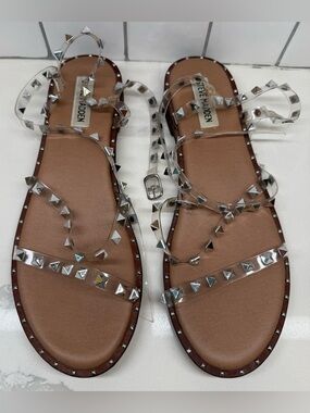 Steve Madden Traveler Sandal Clear Studded Gladiator Women's 9.5 Flat Sandal